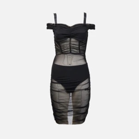 DANIELLE GUIZIO sheer ruched black dress size small *as is - Picture 2 of 14